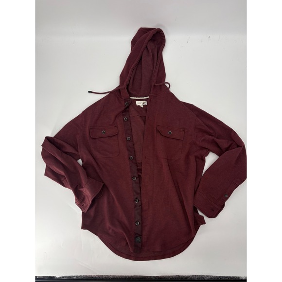 Fundamental Coast Los Angeles Mens Large Hooded Button Down Shirt Burgundy - Picture 3 of 8